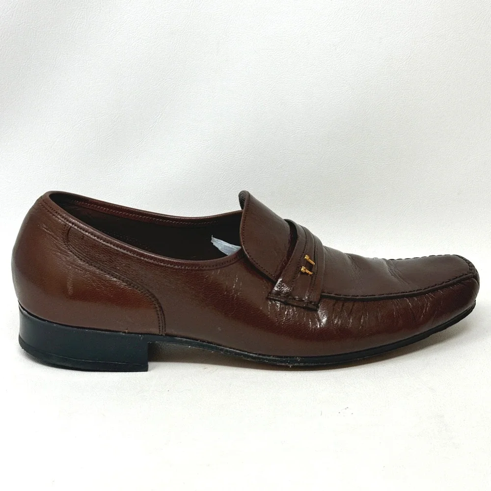 Florsheim Brown Leather Loafers Vintage 80s 90s Moc Toe 10D Preppy Retro Money
